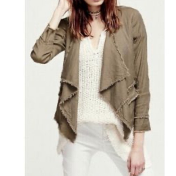 Free People Tan Waterfall Open Front Linen Buckle Raw Femme Jacket - Picture 2 of 11